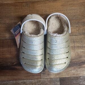 Toddler Girls Sz 13 Rugged Shark Shimmer Gold Fur Lined Clogs